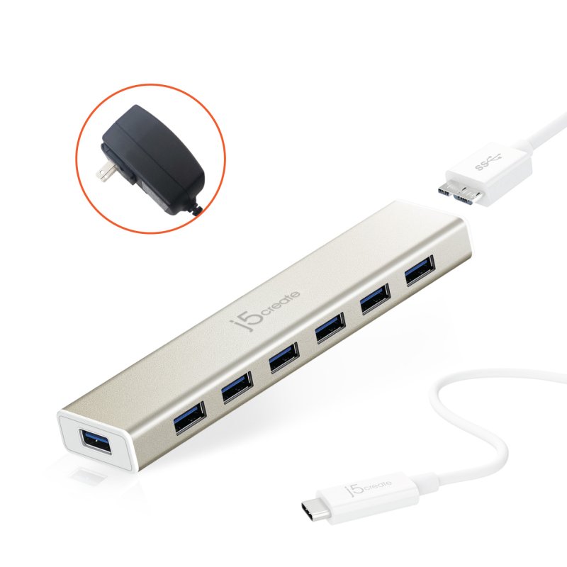 j5create JCH377 USB-C 7- Port Hub - EU/UK, Metallic Champagne