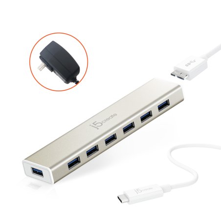 j5create JCH377 USB-C 7- Port Hub - EU/UK, Metallic Champagne