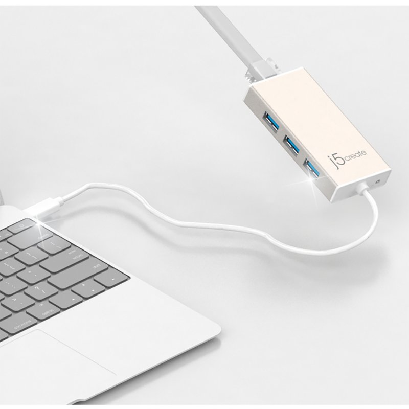 j5create JCH471 USB-C™ Gigabit Ethernet & Hub Multi Adapter, Metallic Champagne