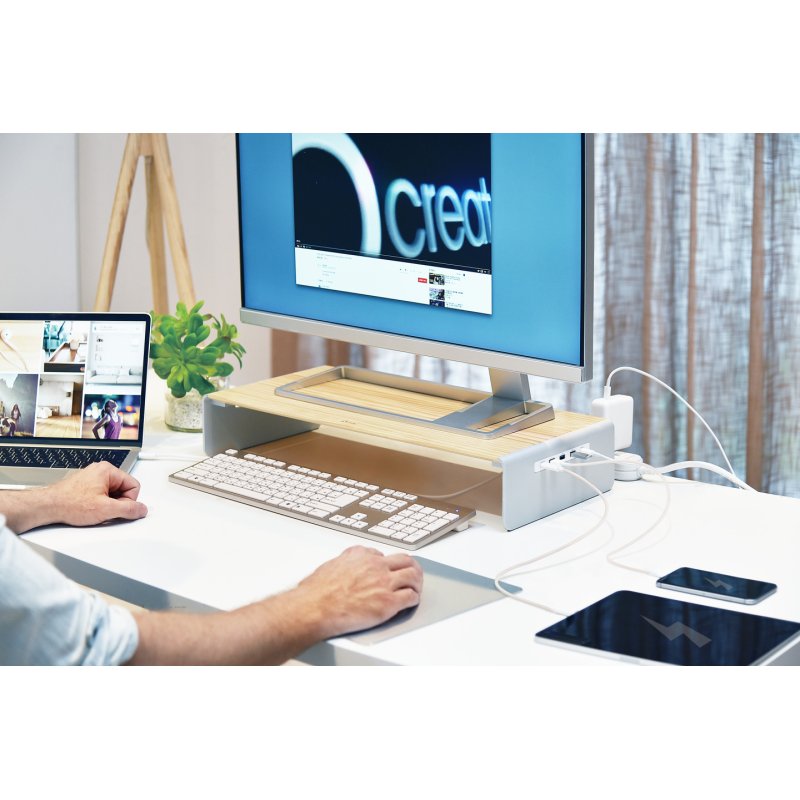 j5create JCT425-N Support de Moniteur en Bois avec Station d’ Accueil