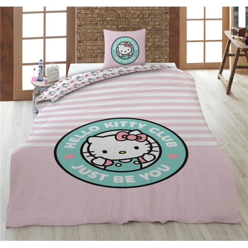 Hello Kitty - Housse de couette en Polycoton 1 taie d'oreiller Hello Kitty Club (140x200cm 65x65cm)