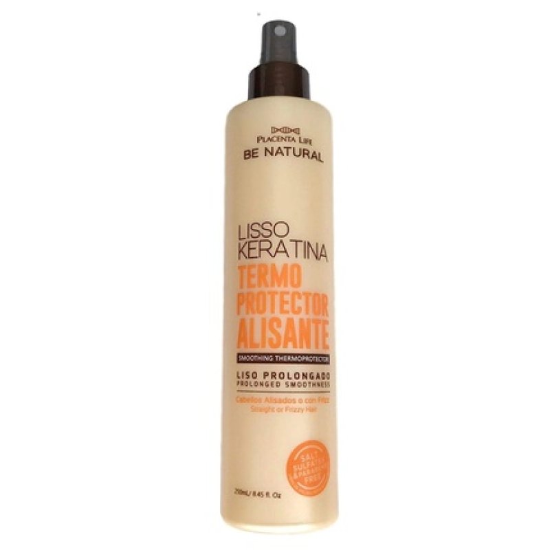 Placenta Life Be Natural Lisso Keratina Smoothing Thermoprotector for Straight or Frizzy Hair 250ml 8.45 fl oz