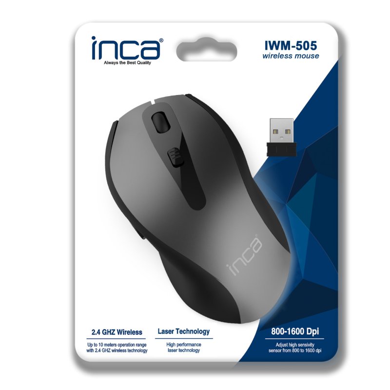 INCA Maus IWM-505 Ergonomic, Wireless, 1600 DPI, Laser,SW retail