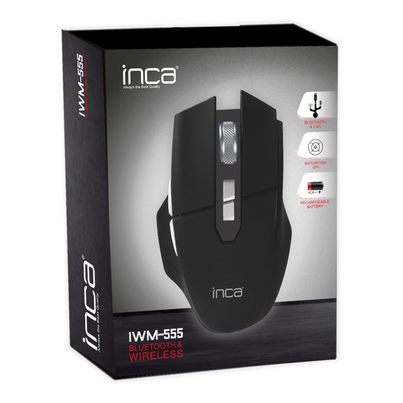 INCA Maus IWM-555 1600 DPI,Wireless & BT,Akku,USB-C, SW retail