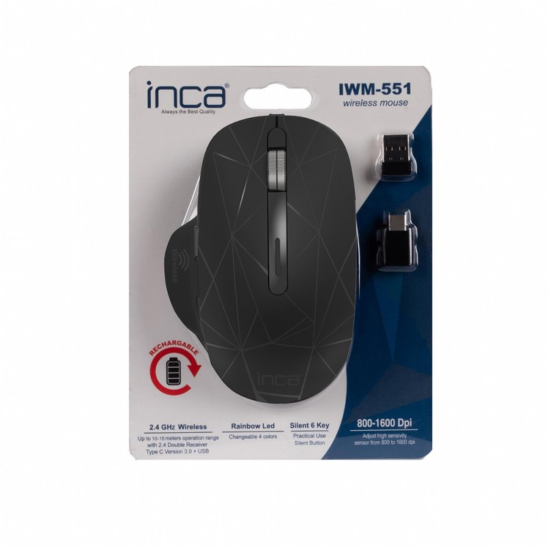 INCA Maus IWM-551 1600 DPI,Wireless, Akku, USB-C, SW retail