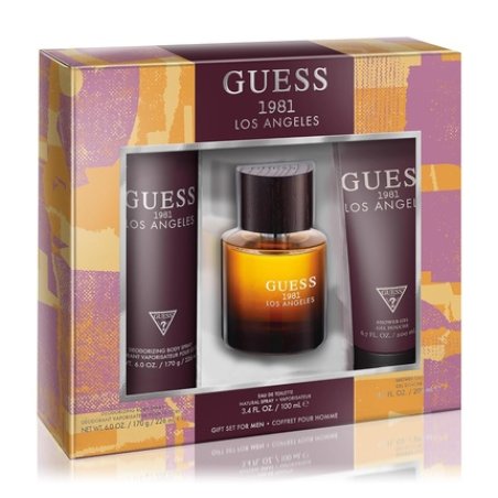 GUESS 1981 Los Angeles Men Homme Eau de Toilette 3 Piece Gift Set - Cologne Spray 3.4 Fl. Oz., Deodorizing Body Spray