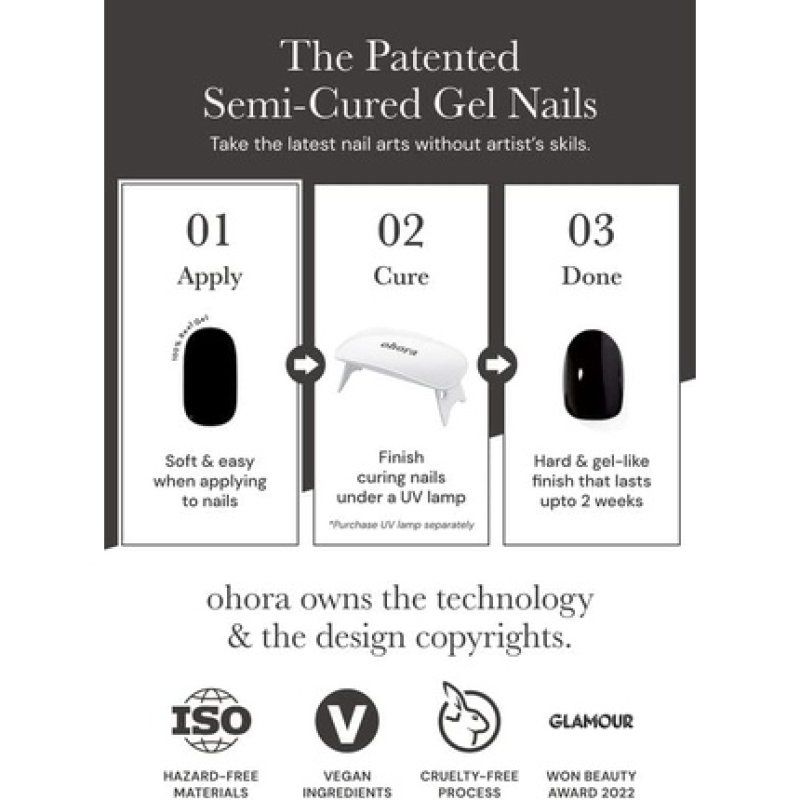 ohora Semi Cured Gel Nail Strips N Dress Up - Works with Any Nail Lamps Salon-Quality Long Lasting Easy to Apply &