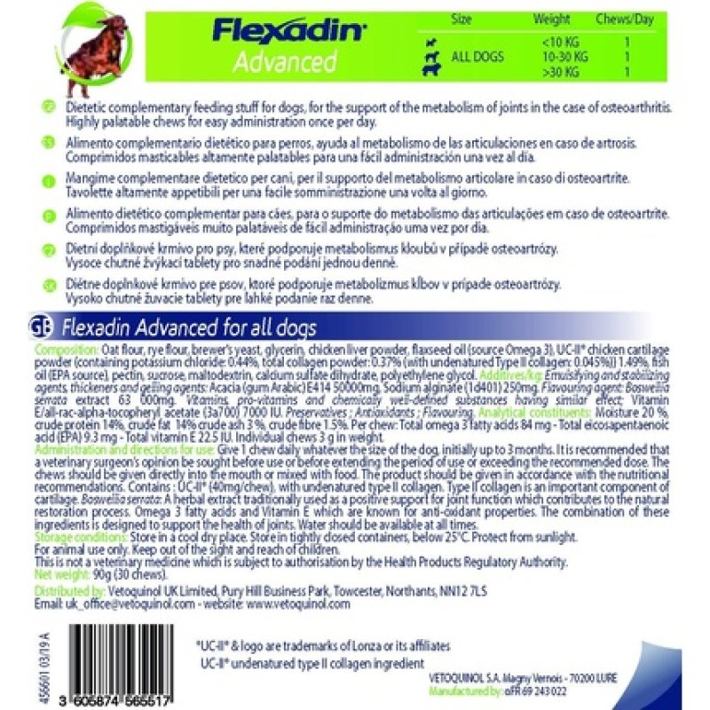 Vetoq-Sac Flexadin Advance Bw Dog 30 Capsules 500g