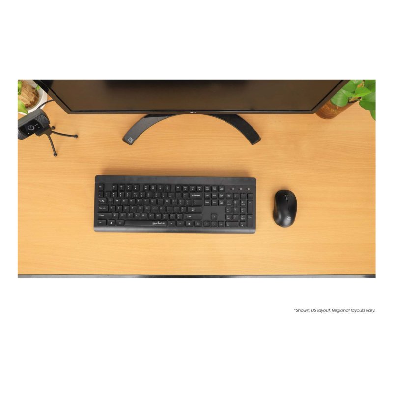 Manhattan MWK7350 Wireless USB Keyboard and Mouse Combo Set, One Single USB-A Nano Receiver for Both Devices, Full-Size