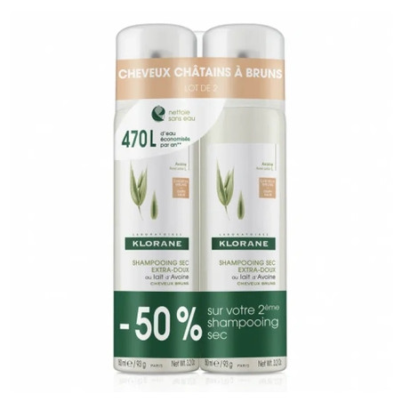 Klorane Oatmeal Dry Shampoo For Brown Hair 2x150ml