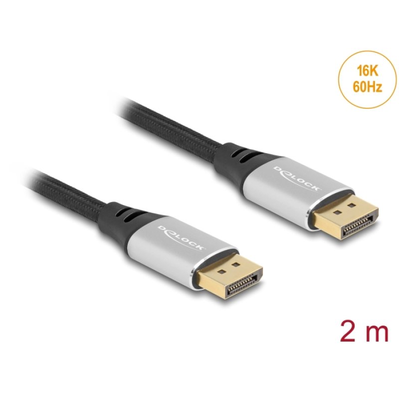 DELOCK DisplayPort Kabel 16K 60 Hz 2m silber Metall