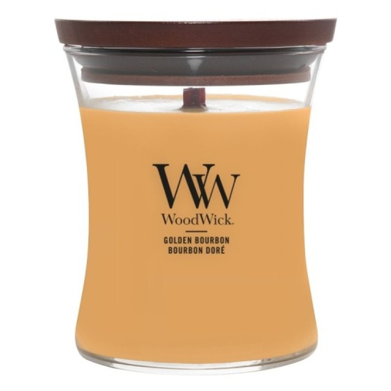 Woodwick Scented Candle with Crackling Wick Golden Bourbon Medium Hourglass