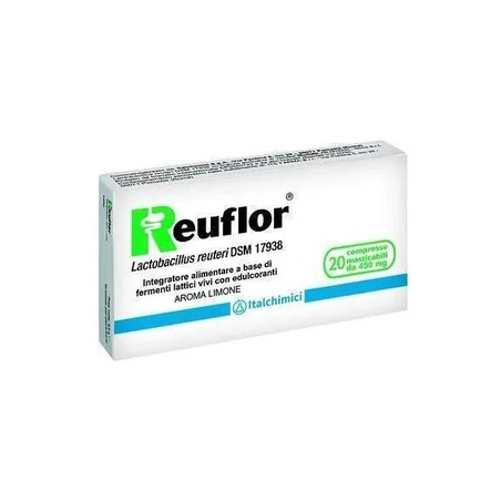 Italchimici Reuflor Dietary Supplement For Intestinal Flora Lemon Flavor 20 Tablets