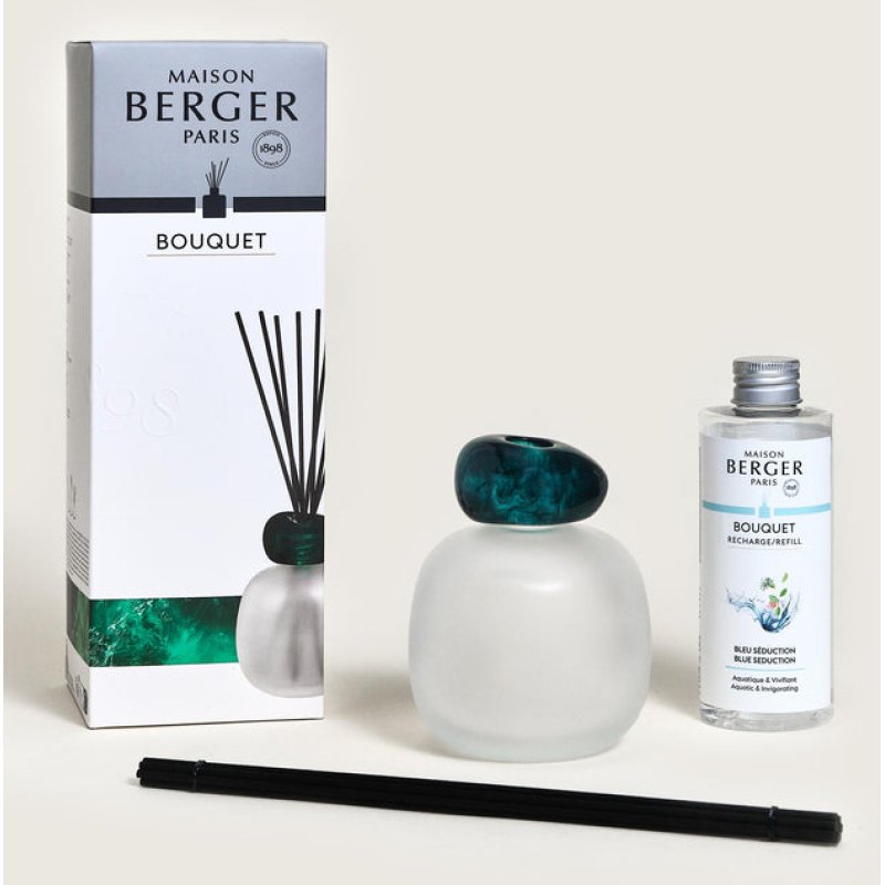Maison Berger Paris Gift Set Aroma Diffuser Mineral Frosted With Blue Seduction Refill 180 Ml