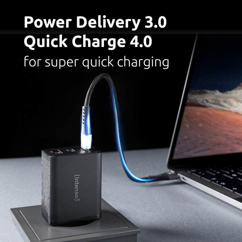 Intenso Power Adapter W65ACC, USB power adapter with 1 USB-A and 2 USB-C ports, black