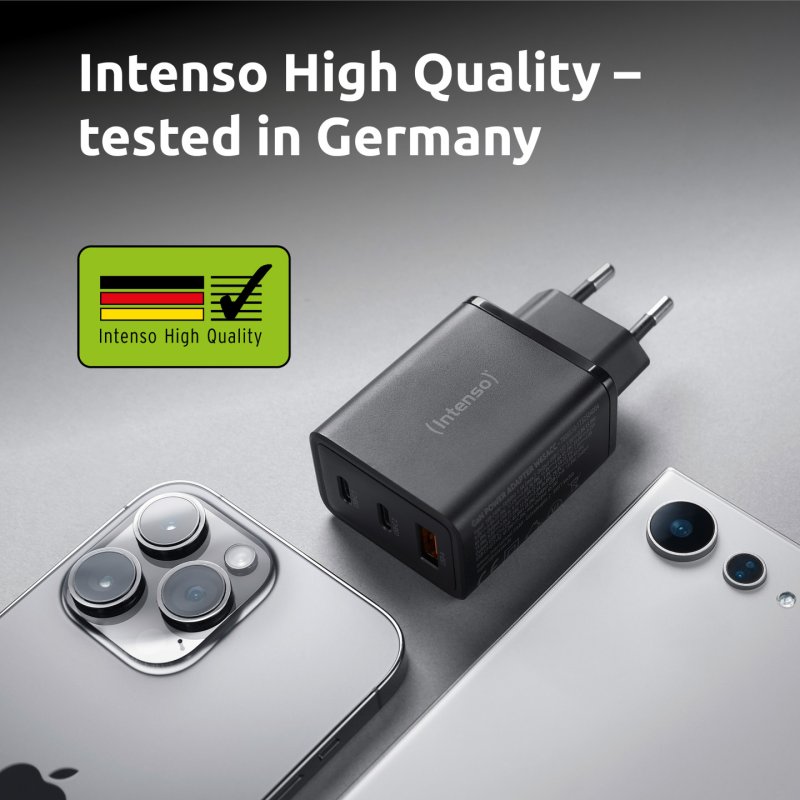 Intenso Power Adapter W65ACC, USB power adapter with 1 USB-A and 2 USB-C ports, black