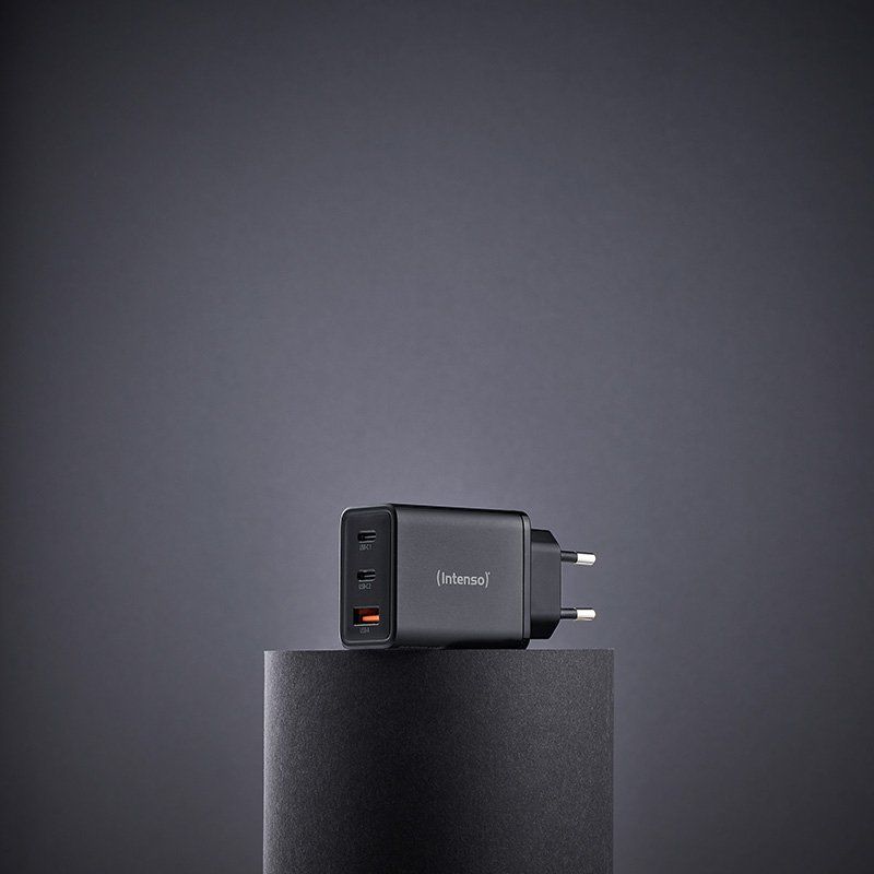 Intenso Adaptateur secteur W65ACC, chargeur USB avec 1 port USB-A et 2 ports USB-C, noir