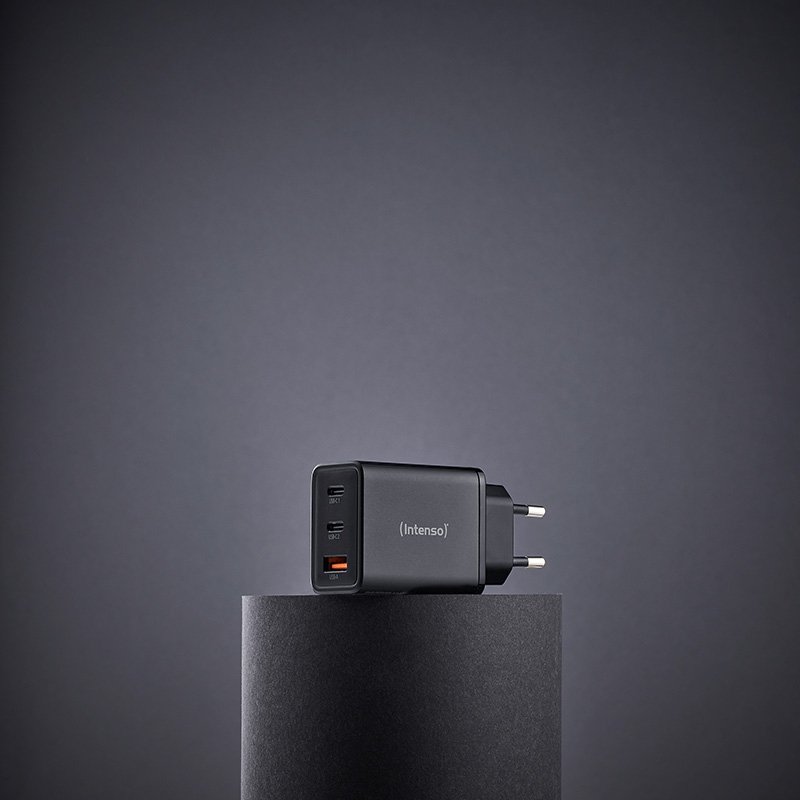 Intenso Power Adapter W65ACC, USB power adapter with 1 USB-A and 2 USB-C ports, black
