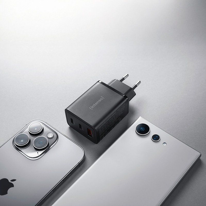 Intenso Adaptateur secteur W65ACC, chargeur USB avec 1 port USB-A et 2 ports USB-C, noir