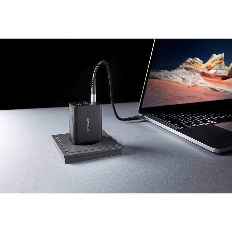 Intenso Power Adapter W65ACC, USB power adapter with 1 USB-A and 2 USB-C ports, black