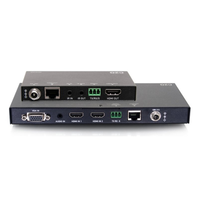 C2G Dual 4K HDMI HDBaseT VGA, 3.5mm, and RS232 over Cat Switching Extender Box Transmitter to Ultra-Slim Box Receiver