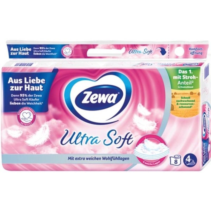 Zewa Ultra Soft with Straw 4 Ply White 8 x 150 Sheets