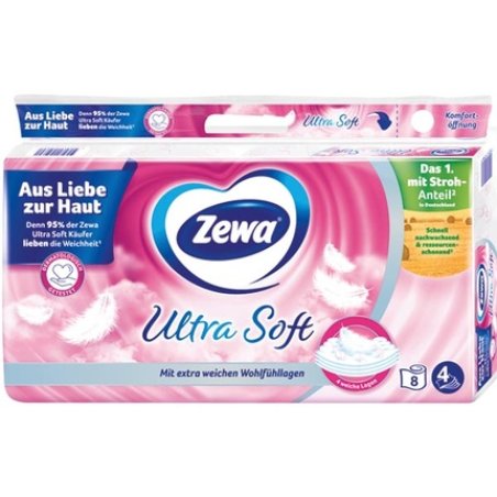 Zewa Ultra Soft with Straw 4 Ply White 8 x 150 Sheets