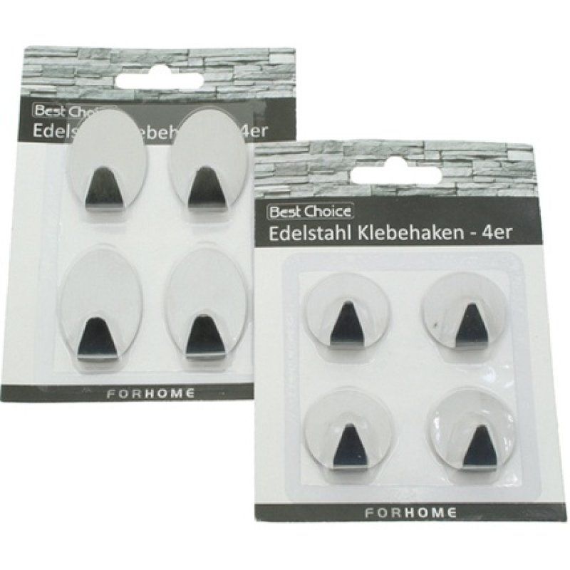 Best Choice Selfadhesive Stainless Steel Hooks 4 Pieces Oval & Round 35 Cm