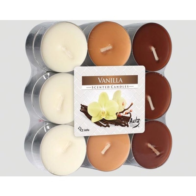 Bispol Aura Candles Vanilla Tealights 18pack Assorted Colors 4 Hours Burn Time