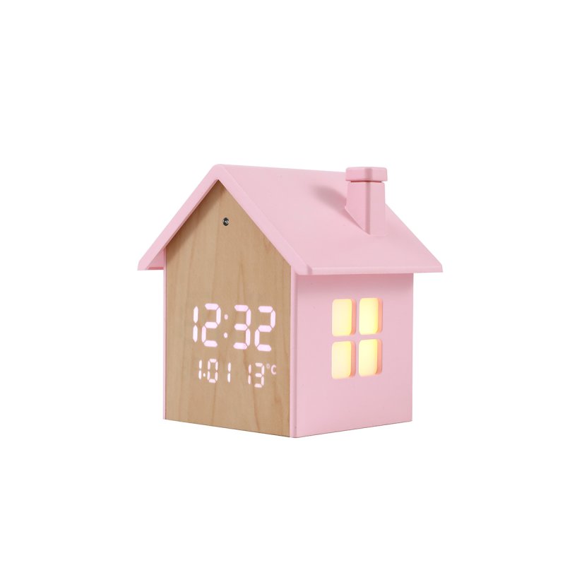 iTotal - Birdhouse Alarm Clock - Pastel Pink - 11.5 x 9.8 x 11 cm