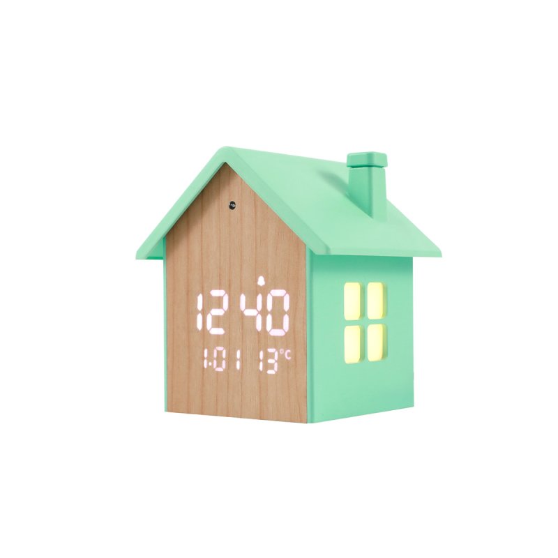 iTotal - Birdhouse Alarm Clock - Pastel Green - 11.5 x 9.8 x 11 cm