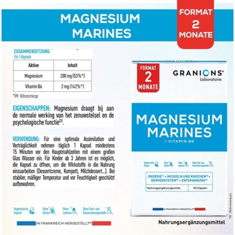 Magnesium 200mg with Vitamin B6 for Energy - Marine Magnesium