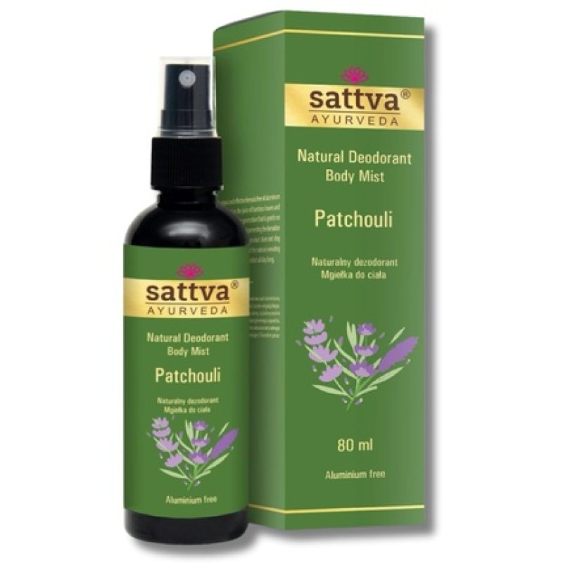 Sattva Ayurveda Natural Deodorant Spray Patchouli 80ml - Sensual Scent for Women - Body Spray with Plant Extracts -