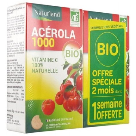 Naturland Acerola Bio 1000 Chewable Tablets - Pack of 2