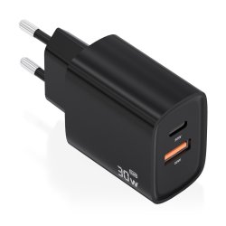 CARGADOR AISENS GAN 30W 1XUSB-C PD3.0 QC4.0 1XUSB-A QC3.0 NEGRO