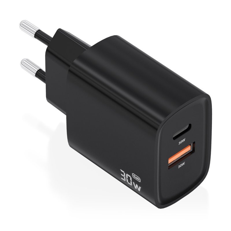 CARGADOR AISENS GAN 30W 1XUSB-C PD3.0 QC4.0 1XUSB-A QC3.0 NEGRO