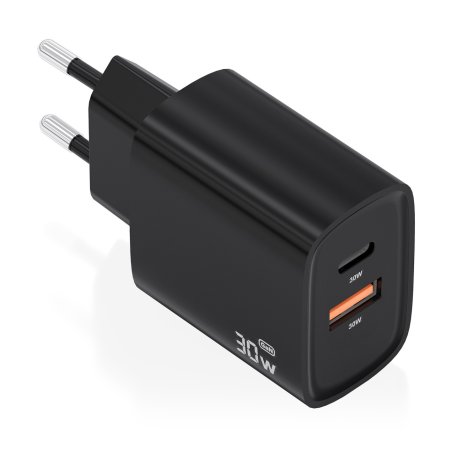 CARGADOR AISENS GAN 30W 1XUSB-C PD3.0 QC4.0 1XUSB-A QC3.0 NEGRO