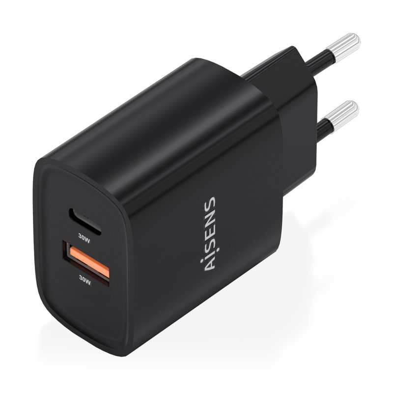 CARGADOR AISENS GAN 30W 1XUSB-C PD3.0 QC4.0 1XUSB-A QC3.0 NEGRO