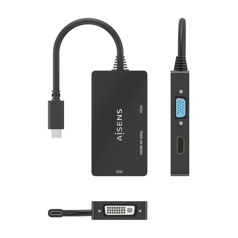 CONVERSOR AISENS USB-C A DVI/H HDMI/H VGA/H NEGRO 15CM