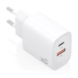 CARGADOR AISENS GAN 30W 1XUSB-C PD3.0 QC4.0 1XUSB-A QC3.0 BLANCO