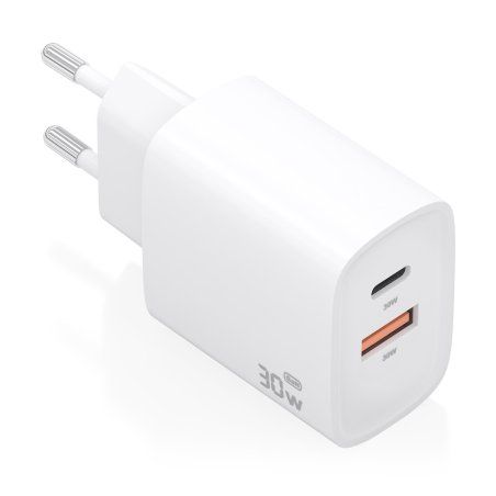 CARGADOR AISENS GAN 30W 1XUSB-C PD3.0 QC4.0 1XUSB-A QC3.0 BLANCO