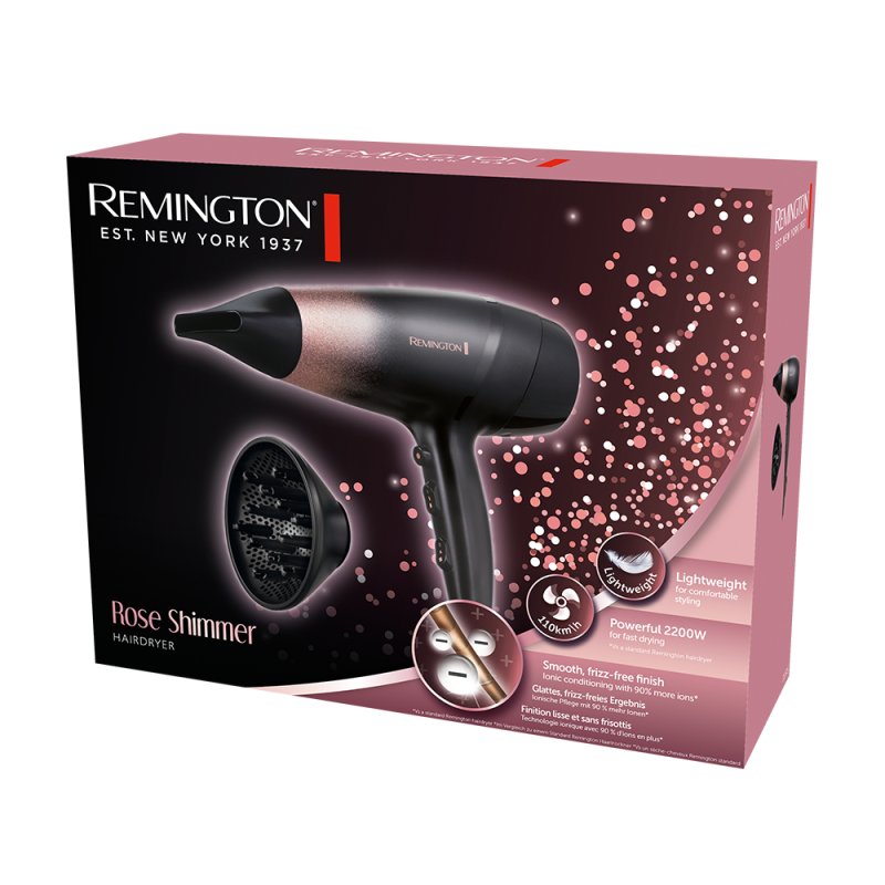 SECADOR REMINGTON D5305 2200W 3 TEMPERATURAS DIFUSOR NEGRO Y ROSA
