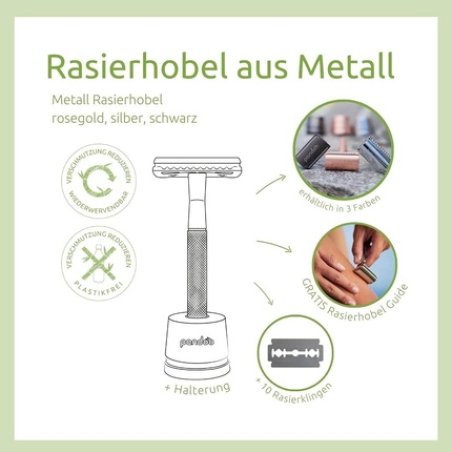 Pandoo Safety Razor with Holder - Metal - Zero-Waste - Plastic-Free - Unisex