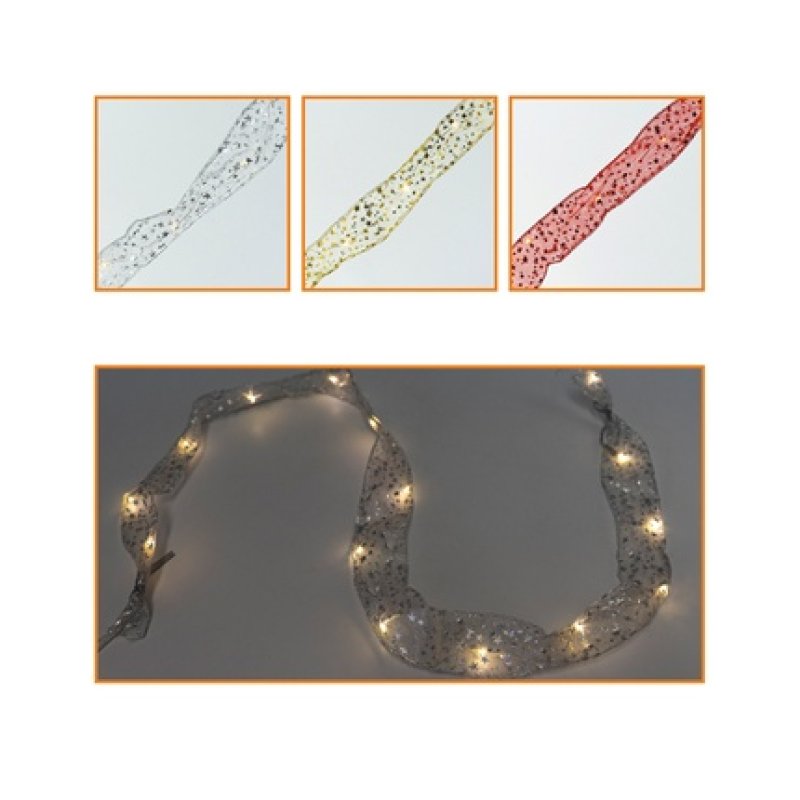 Noor Led Organza Ribbon With 15 Leds Warm White Timer Battery Operated 2x Cr2032 Included 10cm Led Spacing 30cm Length