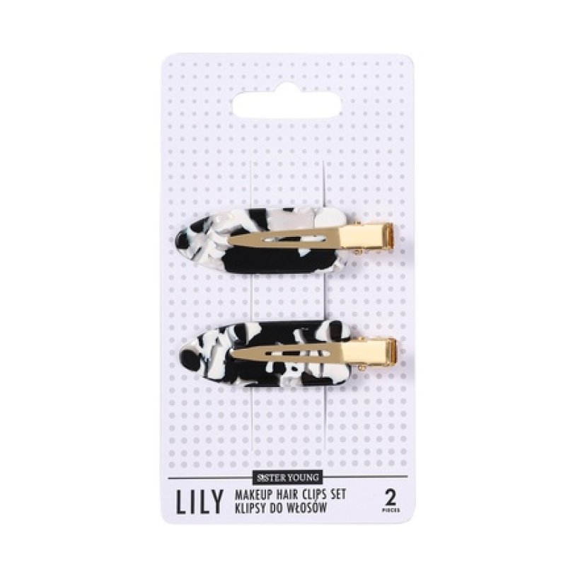 Sister Young Lily Makeup Hair Clips Set Black & White 2 Pieces