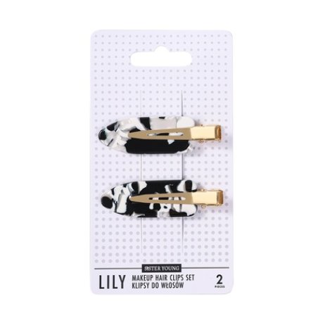 Sister Young Lily Makeup Hair Clips Set Black & White 2 Pieces