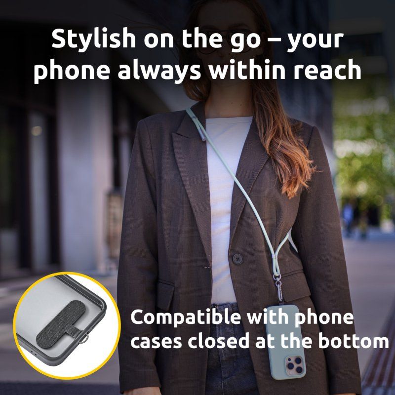 Intenso USB-C Charging Lanyard – Phone Necklace Cable, 60W Fast Charging, Adjustable Length, 1.65 m Nylon, USB-C to