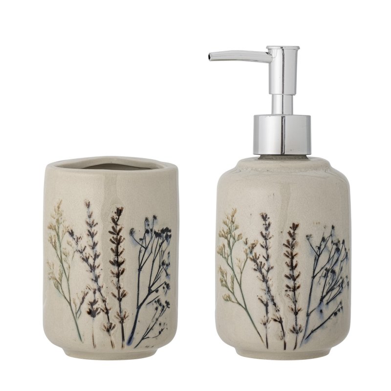 Bloomingville - Bea Soap Dispenser Set - Nature - Stoneware