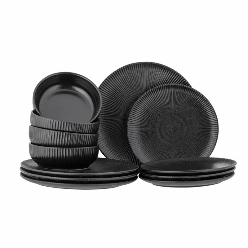 Bloomingville Neri Stoneware Black Round Serving set