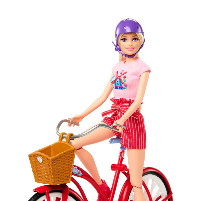 Barbie Pink Passport Holland Doll Set with Bicycle, Clothes, & Travel Accessories